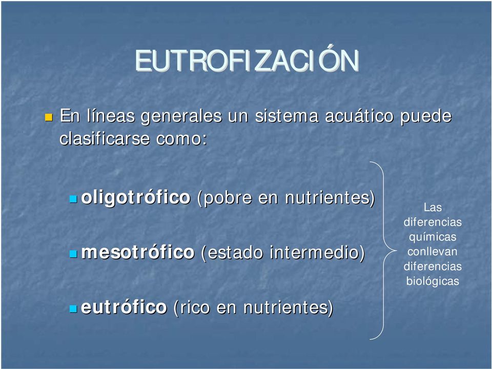 nutrientes) mesotrófico (estado intermedio) eutrófico