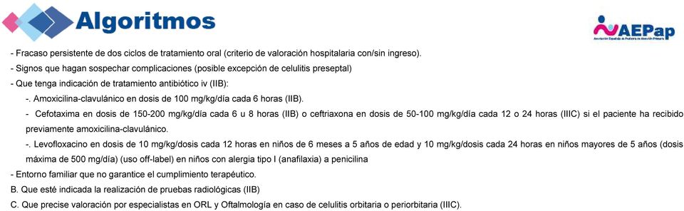 Amoxicilina-clavulánico en dosis de 0 mg/kg/día cada 6 horas (IIB).