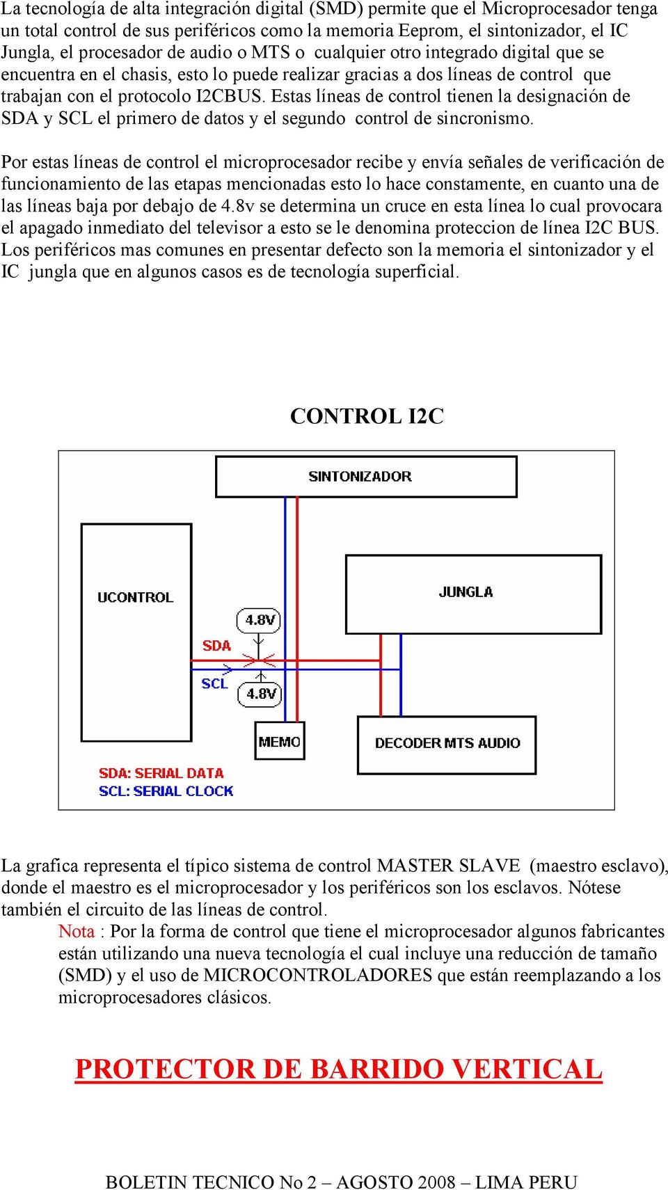Estas líneas de control tienen la designación de SDA y SCL el primero de datos y el segundo control de sincronismo.
