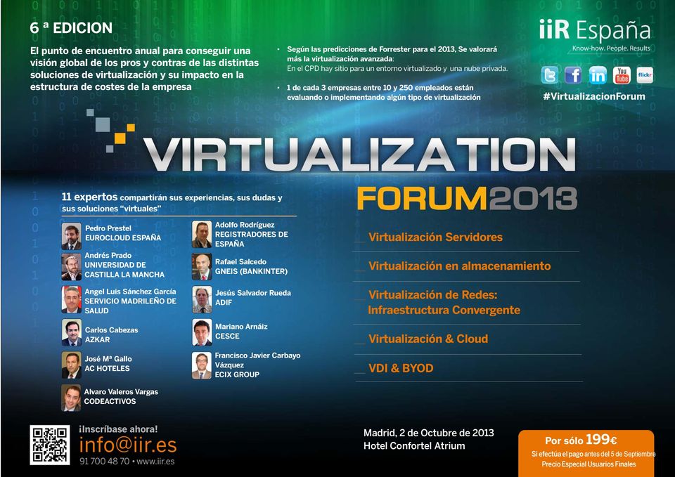 1 de cada 3 empresas entre 10 y 250 empleados están evaluando o implementando algún tipo de virtualización #VirtualizacionForum 11 expertos compartirán sus experiencias, sus dudas y sus soluciones