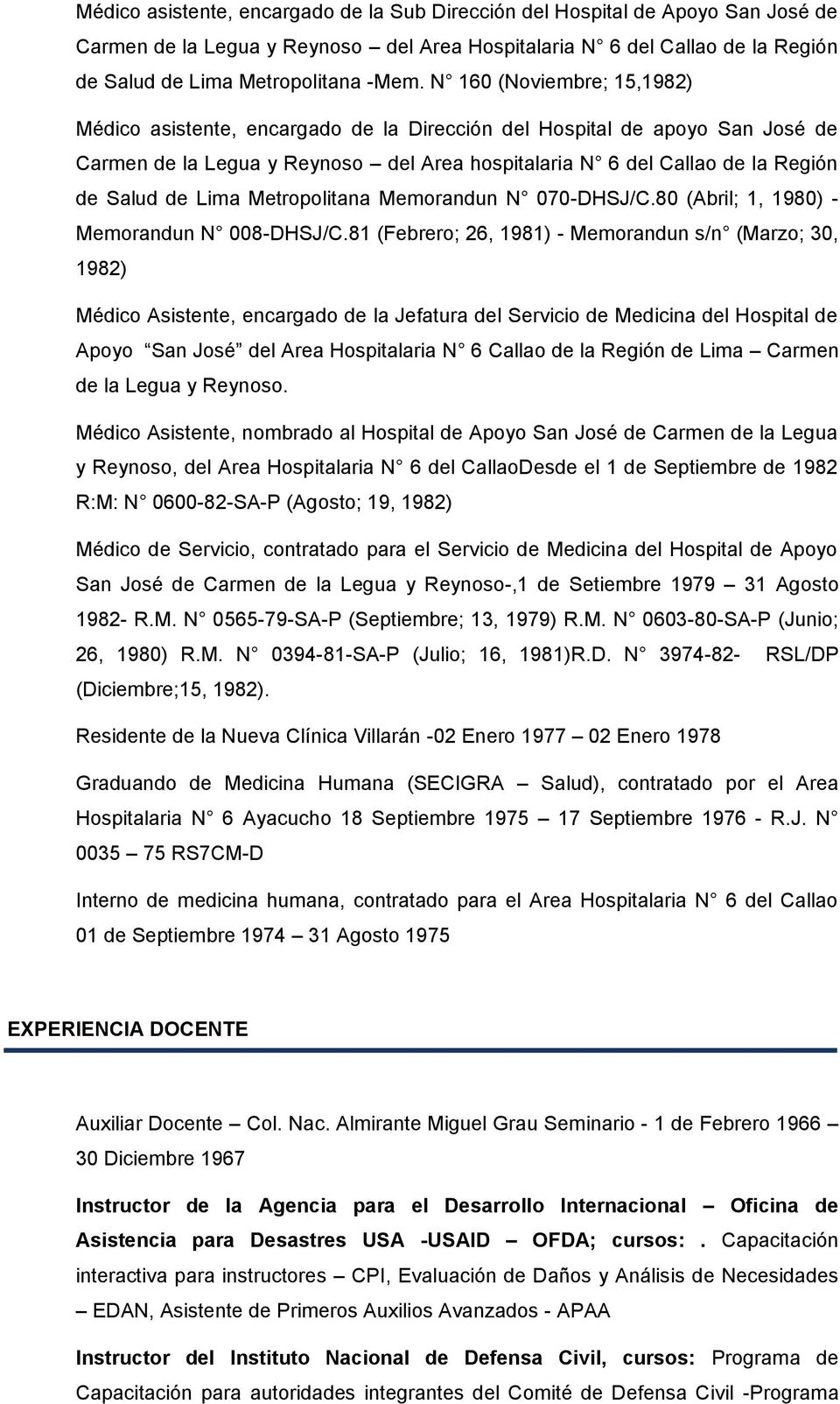 Lima Metropolitana Memorandun N 070-DHSJ/C.80 (Abril; 1, 1980) - Memorandun N 008-DHSJ/C.