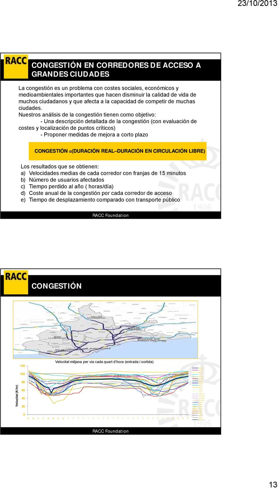 Nuestros análisis de la congestión tienen como objetivo: - Una descripción detallada de la congestión (con evaluación de costes y localización de puntos críticos) - Proponer medidas de mejora a corto