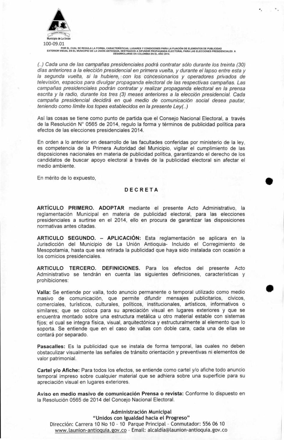 ELECCIONES PRESIDENCIALES A DESARROLARSE EN COLOMBIA EN El AÑO 2014 (.