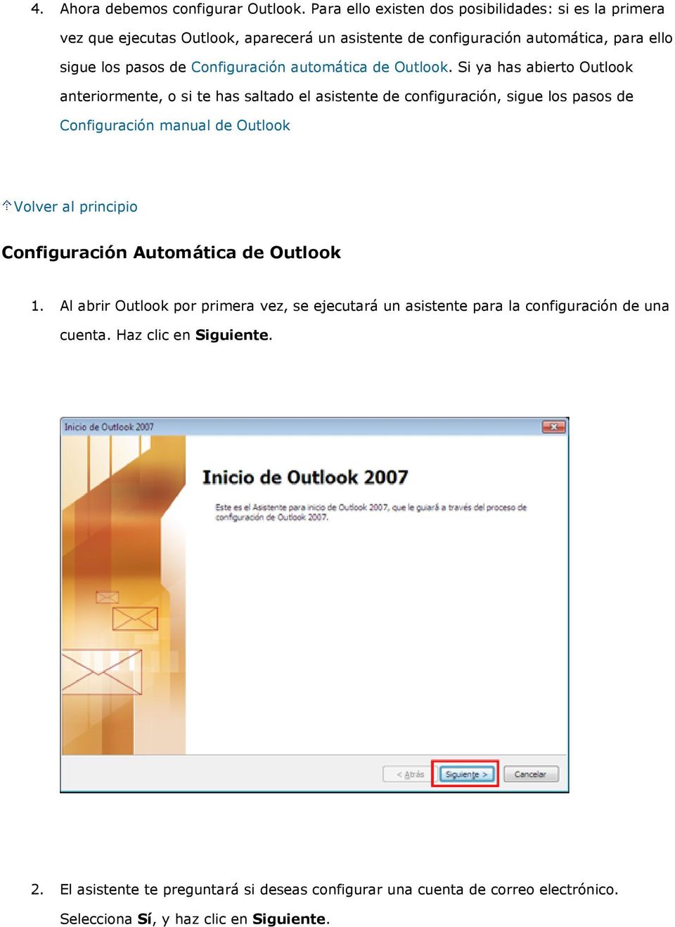 Configuración automática de Outlook.