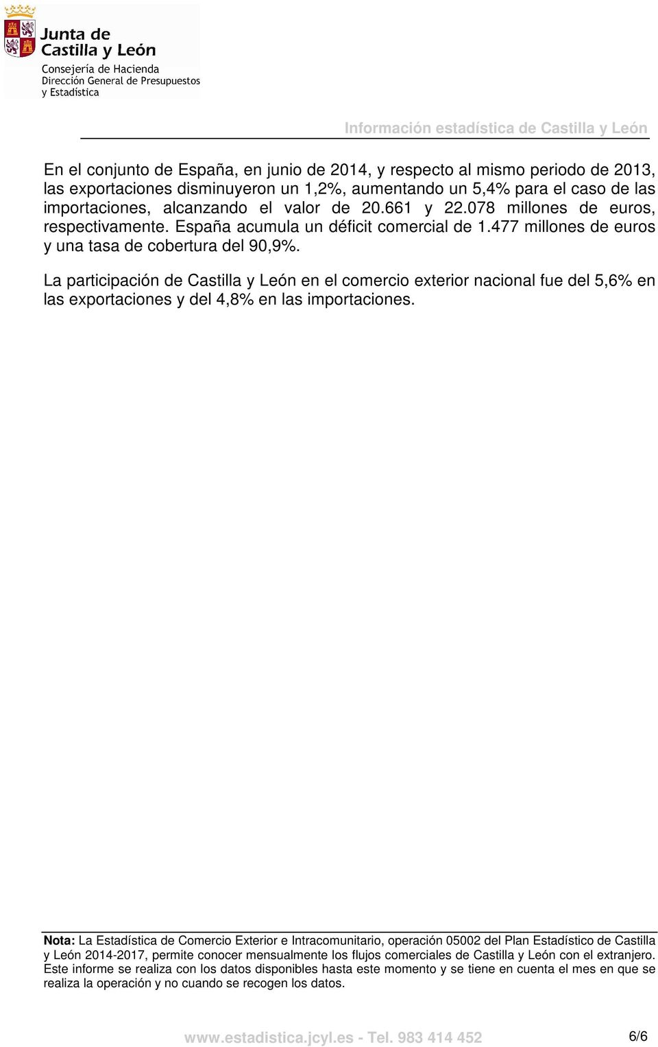 La participación de Castilla y León en el comercio exterior nacional fue del 5,6% en las exportaciones y del 4,8% en las importaciones.