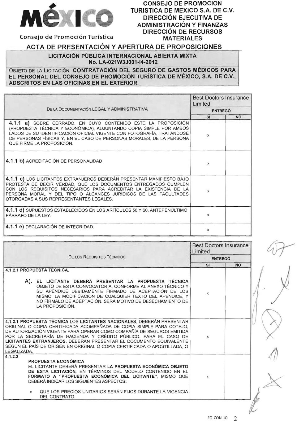DEL SEGURO DE GASTOS M:DCOS PARA EL PERSONAL DEL CONSEJO DE PROMOCiÓN TURíSTCA DE MÉXCO, S.A. DE C.V., ADSCRTOS EN LAS OFCNAS EN EL EXTEROR. DE LA DoCUMENTACiÓN LEGAL Y ADMNSTRATVA 4.1.
