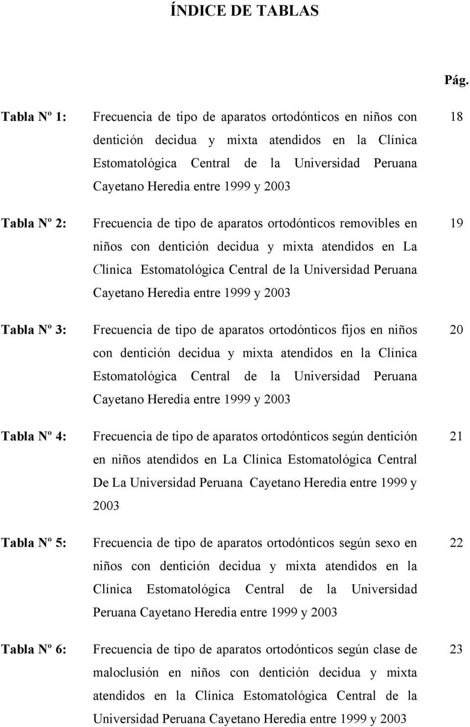 Central de la Universidad Peruana Cayetano Heredia entre 1999 y 2003 Frecuencia de tipo de aparatos ortodónticos removibles en niños con dentición decidua y mixta atendidos en La Clínica