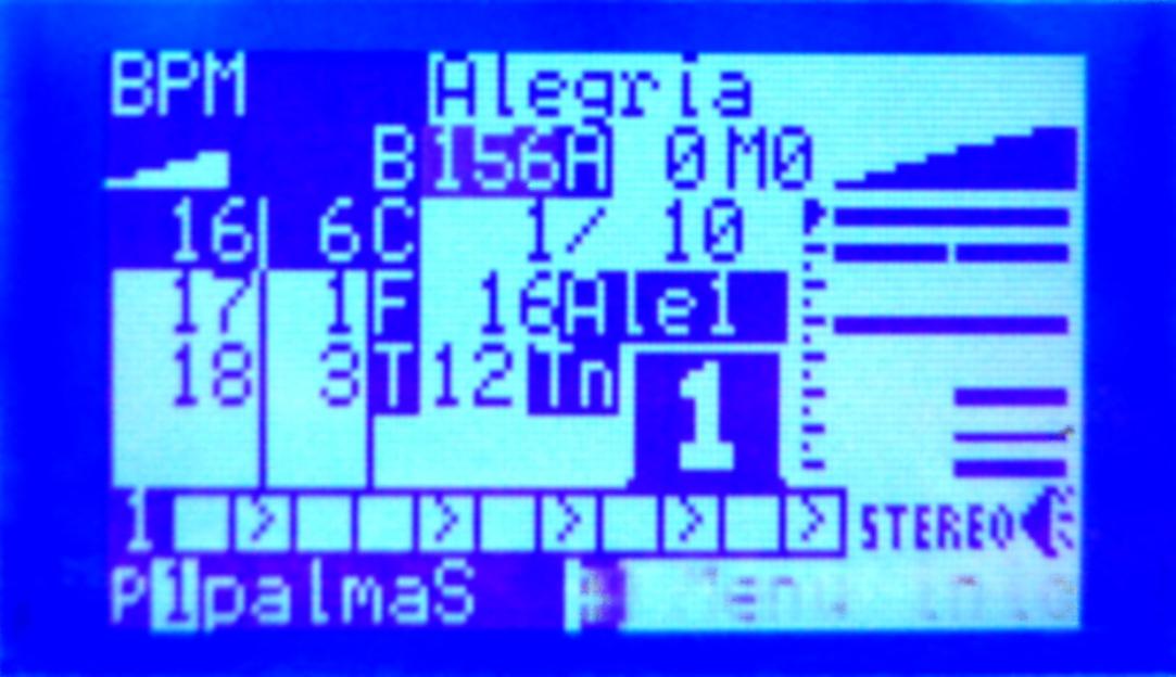 BPM El valor de la velocidad de ejecución del Tema se indica en la parte central de la segunda línea de la pantalla, donde aparece la letra B seguida de un número, por ejemplo: B 156, y el cursor