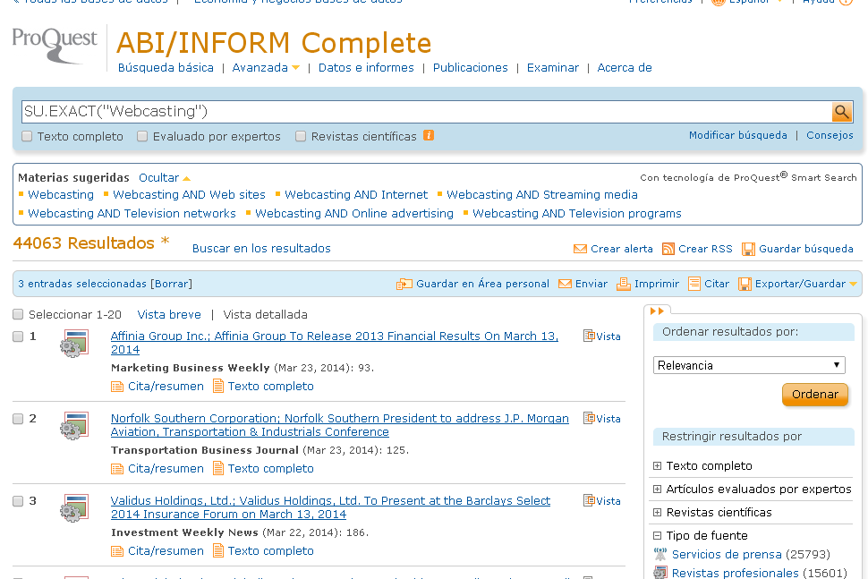 ABI / INFORM Complete y otras bases de datos de PROQUEST Búsqueda