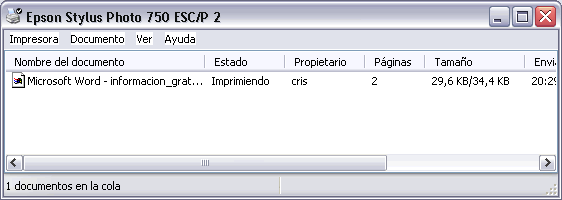 Sistema Operativo Windows XP bertus.es Pág. 43 de 55 Esto es un ejemplo de la cola de una impresora.