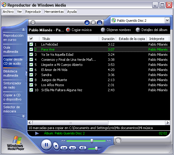 Sistema Operativo Windows XP bertus.es Pág. 53 de 55 canciones de un CD al disco duro para posteriormente poder escucharlas.