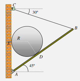 9. Una escalera de peso P = 10N se apoya en una pared vertical lisa y sobre un suelo horizontal rugoso como se muestra en la figura 9. El coeficiente de rozamiento es µ=0.5.