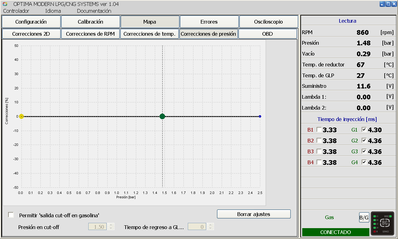 3.5. Correcciones de Presión Fig.21 Al igual que con las correcciones de temperatura, el controlador OPTIMA está equipado con un algoritmo de corrección de presión.