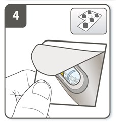 Coja un blister y despegue la lámina protectora para exponer la cápsula. No presione la cápsula a través de la lámina.