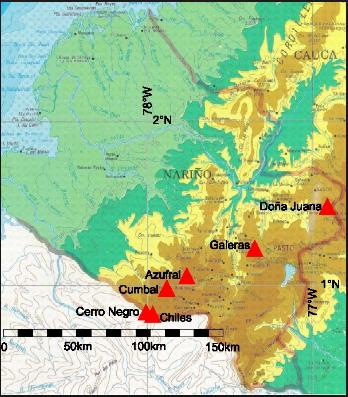 Volcanes en el Dpto. Nariño, Colombia Figura 3. Localización de algunos volcanes de Colombia.