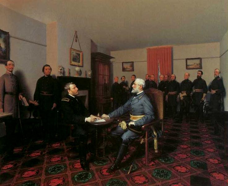 La Rendición en Appomattox Court House 9 de abril de 1865 Lee se rinde ante Grant.