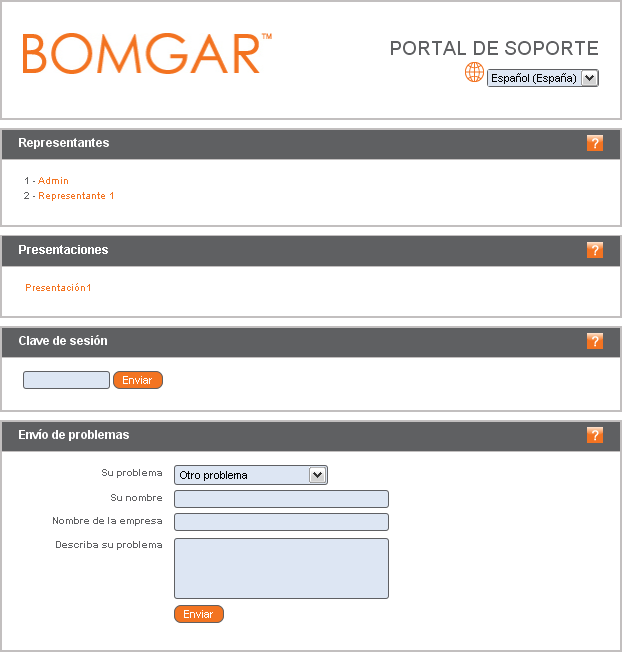Lo que su cliente ve Sitio público El sitio público es el portal de soporte de su Bomgar Box, a donde sus clientes van a solicitar una sesión de soporte o a unirse a una presentación.