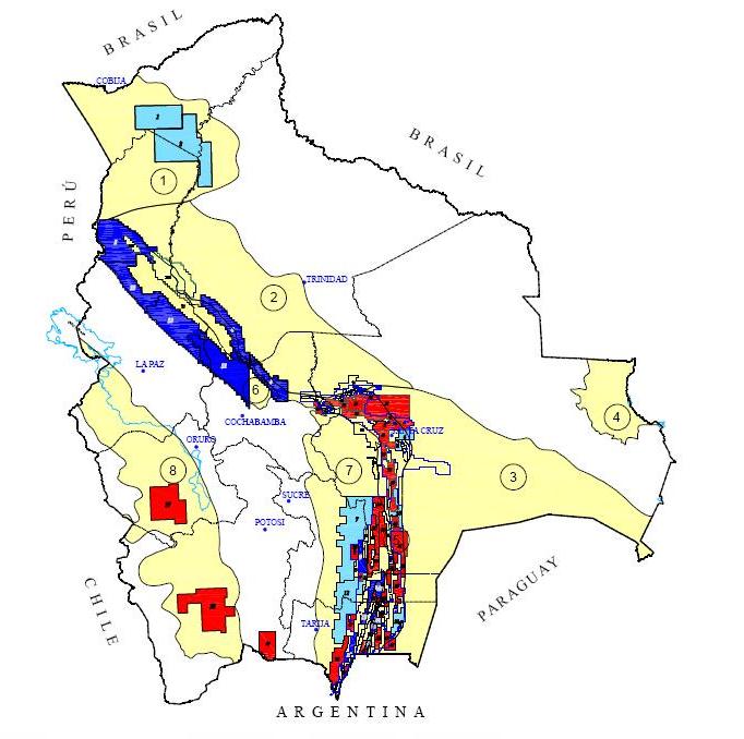 sur de Bolivia con cerca a 60 a 70 TPC Zona complicada geológicamente Gran productividad y por ende bajos costos de producción (1 a 3 MMmcd/pozo) Zona con