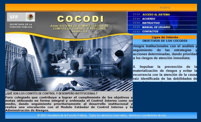 Acceso al SICOCODI Se mostrará la pantalla de inicio del SICOCODI, para