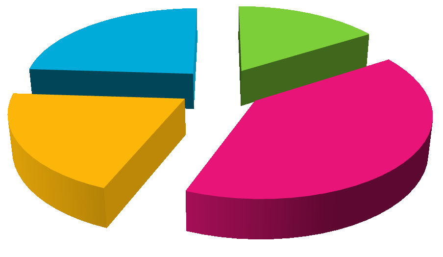 Representación gráfica de los datos Gráfico de sectores, circular o de torta: Se usa, fundamentalmente, para representar distribuciones de frecuencias relativas (%) de una variable cualitativa o