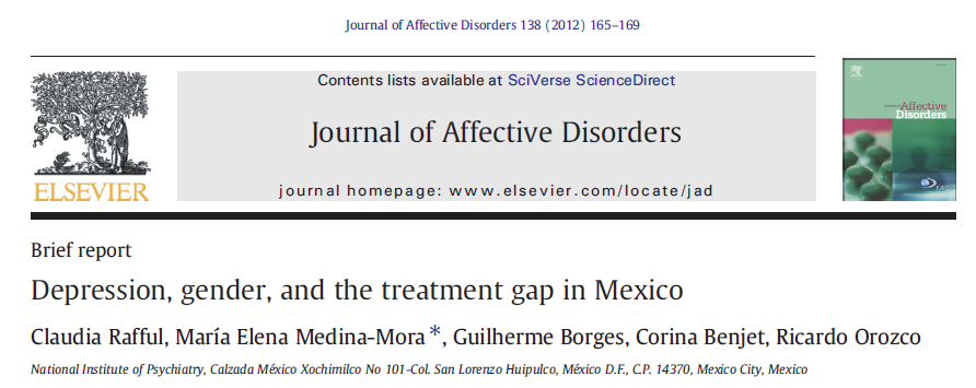 Prevalencia de depresión en México Prevalencia en la vida: Mujeres: 10.4% Hombres: 5.