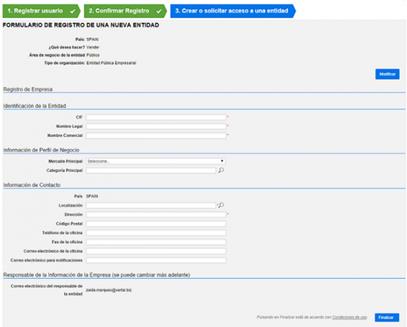 Después de llenar el formulario de registro de empresa, de click en Finalizar.