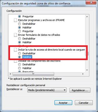 - Configuración de la seguridad de ruta de ficheros A partir de Microsoft Internet Explorer 8 se añade una opción de seguridad que permite ocultar al servidor de una aplicación web, la ruta donde se