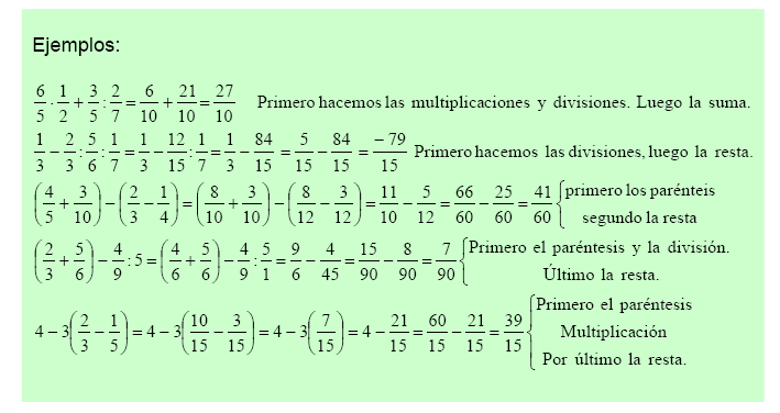 enteros o naturales. Primero resolvemos los paréntesis, después las multiplicaciones y divisiones de izquierda a derecha y por último las sumas y restas en el orden en que estén escritas.