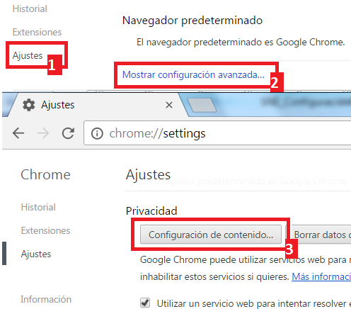 3.3 Google Chrome 3.3.1 Activar las cookies Las cookies vienen permitidas por defecto en Google Chrome.