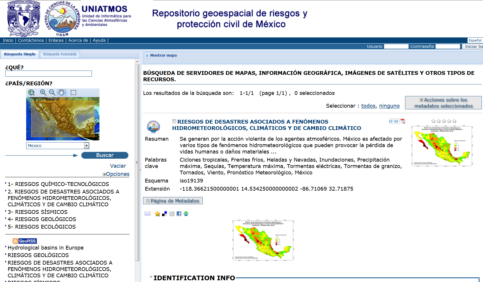 Ejemplo de Sistema de información de servicios climáticos Repositorio geoespacial de
