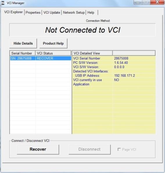 4 Procedimientos 4.1Actualización del firmware VCI Abra VCI Manager con el icono del escritorio de Windows.