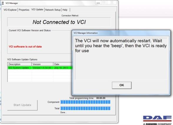 Figura 4-4 Inicio de la actualización del firmware Figura 4-5 Advertencia para que no desconecte VCI. Espere hasta que se complete la actualización del firmware de VCI. Seleccione OK.