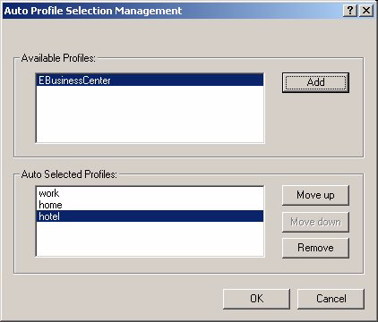 Figura 33 Ventana Auto Profile Selection Management (Administración de los perfiles de selección automática) Capítulo 3 Configuración básica de redes 31 2 Para agregar un perfil a la lista utilizada