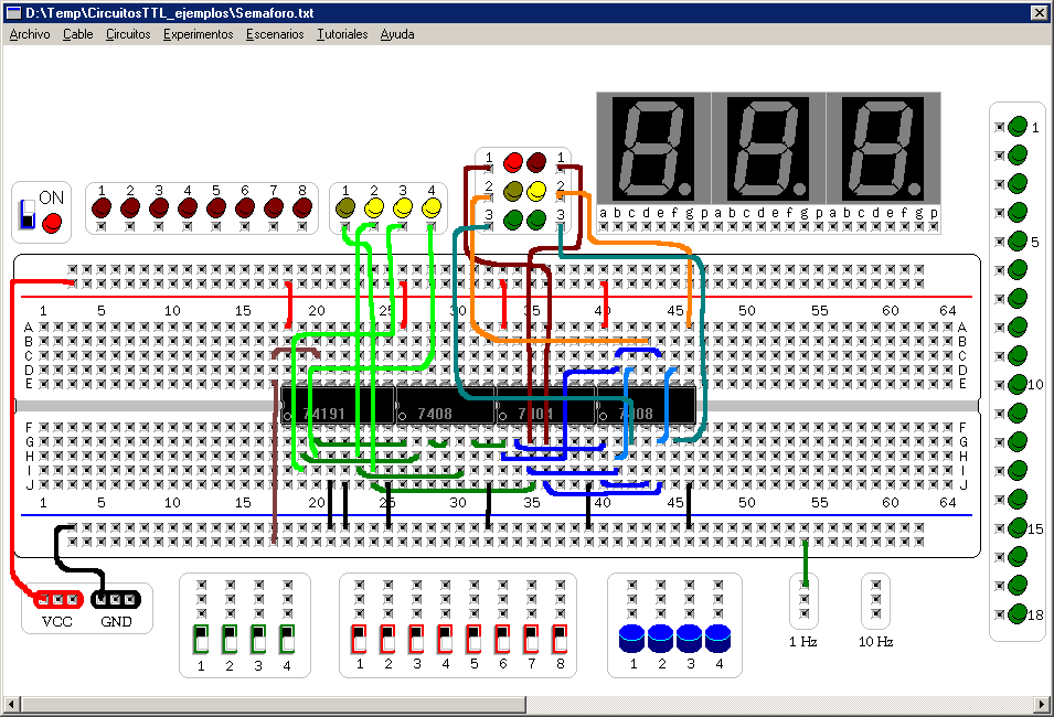 Ahora veremos cómo ubicar las funciones lógicas en los circuitos integrados. Puedes elegir cualquier puerta lógica en el 74LS08 y 74LS04 para las puertas AND y NOT, respectivamente.