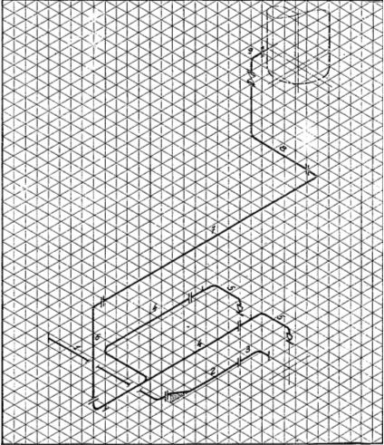 Hoja de dibujo isométrico. En la hoja siguiente de dibujo (flg. 28) se ha representado la perspectiva isométrica; de la instalación de una tubería en un depósito.