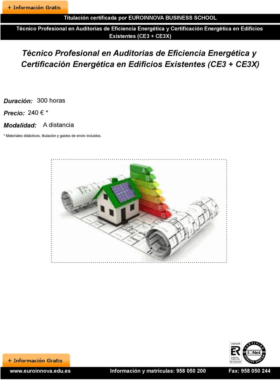 Auditorías de Eficiencia Energética y Certificación Energética en Edificios Duración: 300