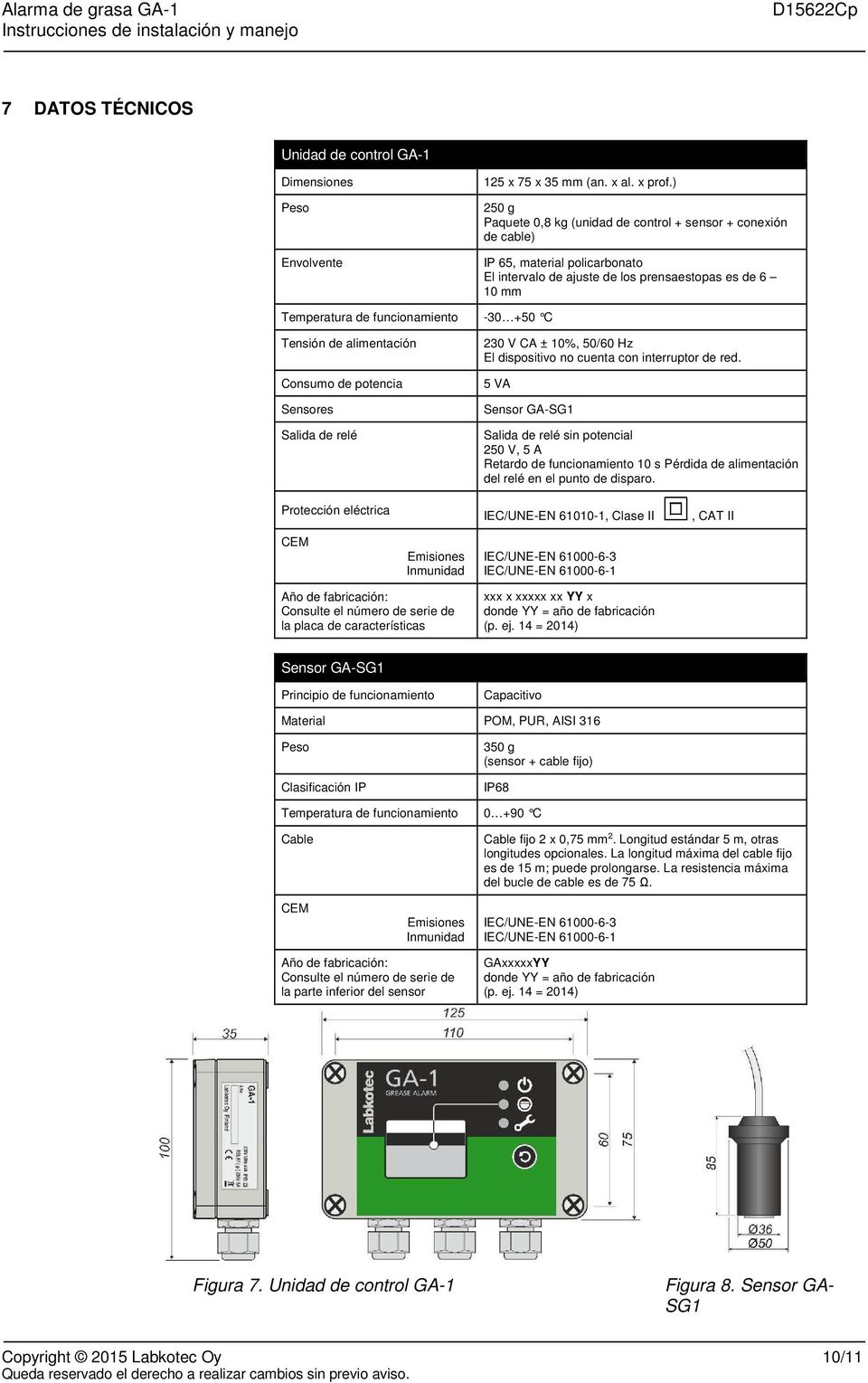 Tensión de alimentación Consumo de potencia Sensores Salida de relé 230 V CA ± 10%, 50/60 Hz El dispositivo no cuenta con interruptor de red.