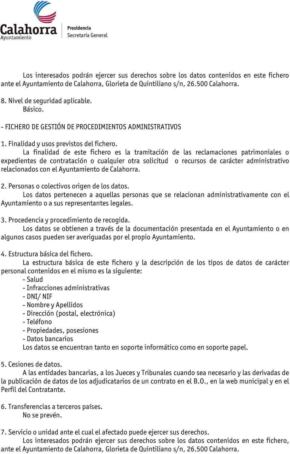 recursos de carácter administrativo relacionados con el Ayuntamiento de Calahorra.