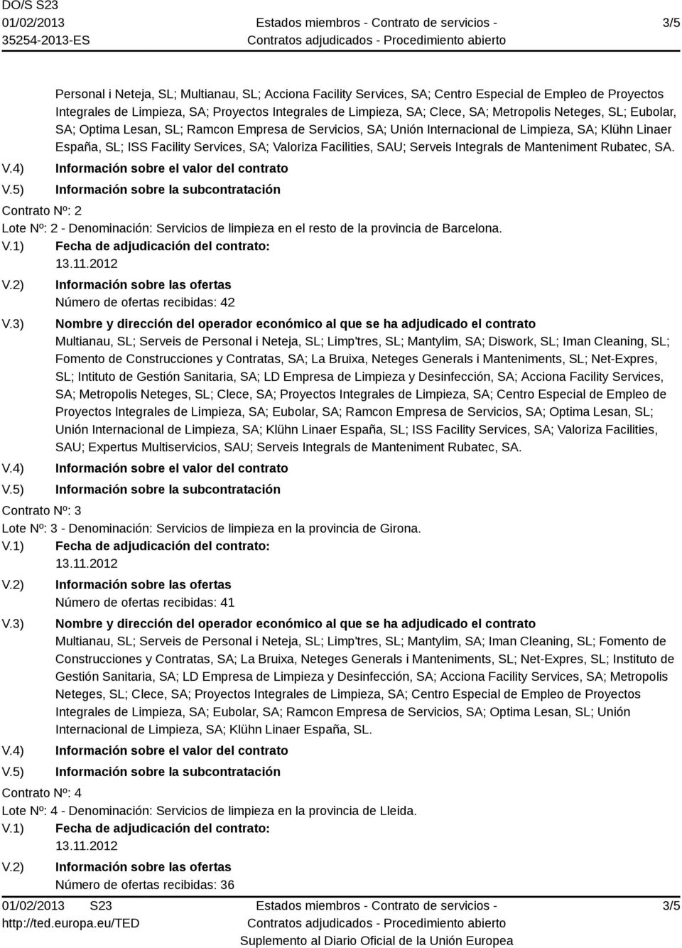 Integrals de Manteniment Rubatec, SA. Contrato Nº: 2 Lote Nº: 2 - Denominación: Servicios de limpieza en el resto de la provincia de Barcelona.