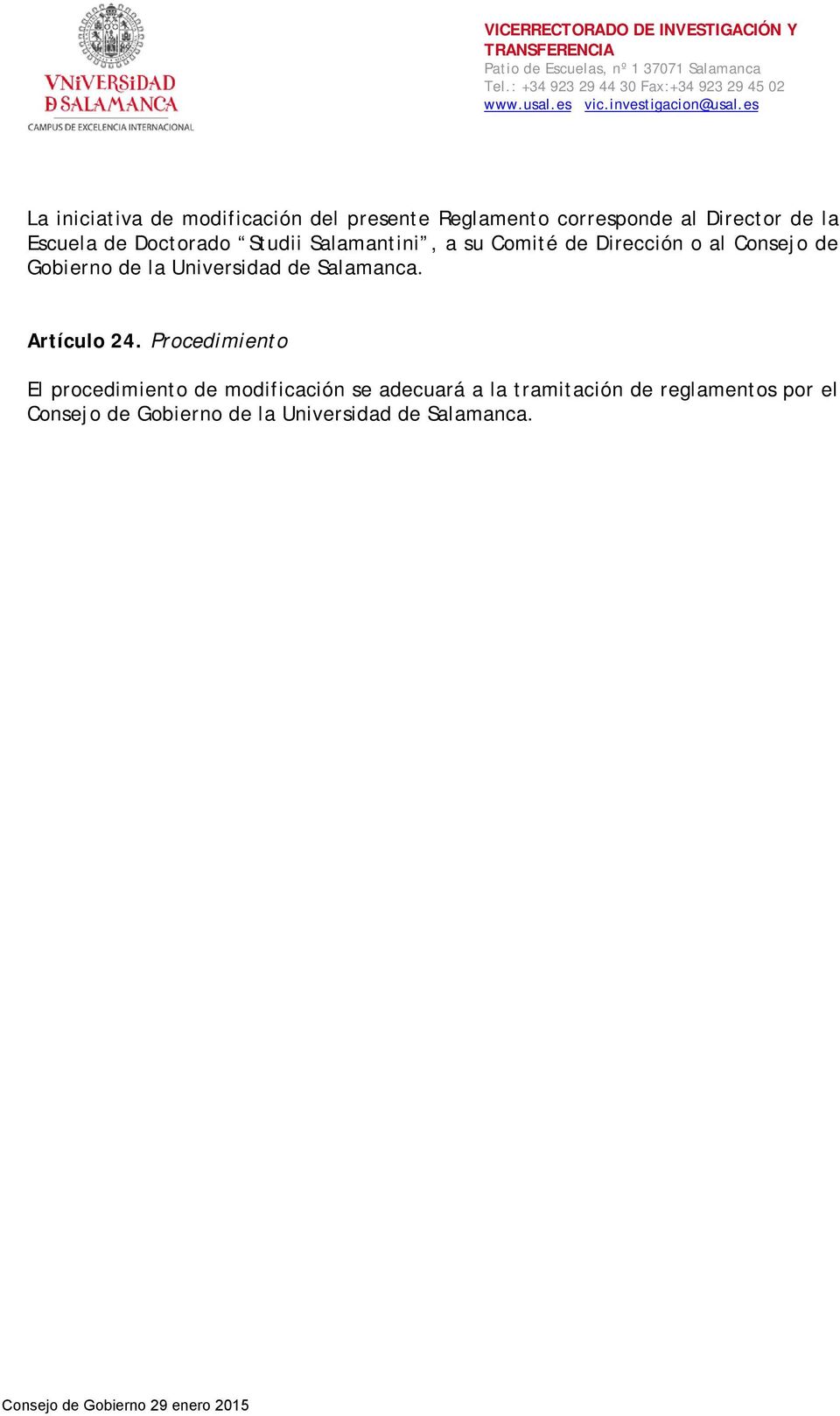 Universidad de Salamanca. Artículo 24.