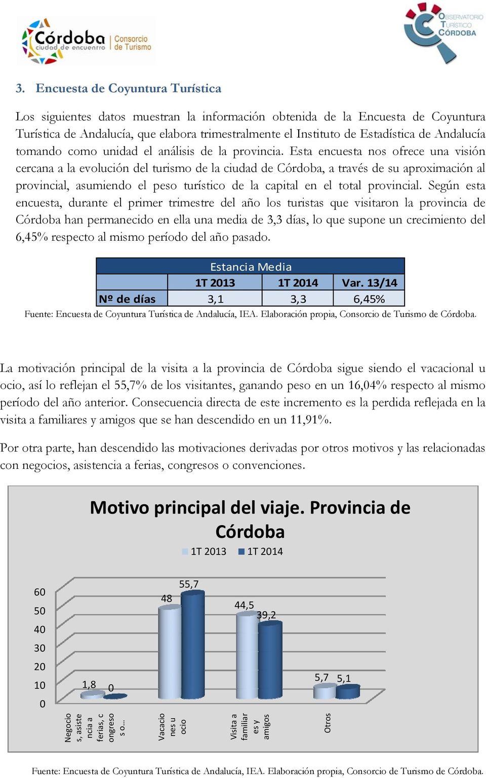 Esta encuesta nos ofrece una visión cercana a la evolución del turismo de la ciudad de Córdoba, a través de su aproximación al provincial, asumiendo el peso turístico de la capital en el total