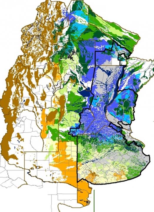 1.4. Reserva de agua del suelo Referencia Los colores muestran el % de reserva de agua en el suelo.para el cálculo se asumeuna cobertura de pradera permanente.