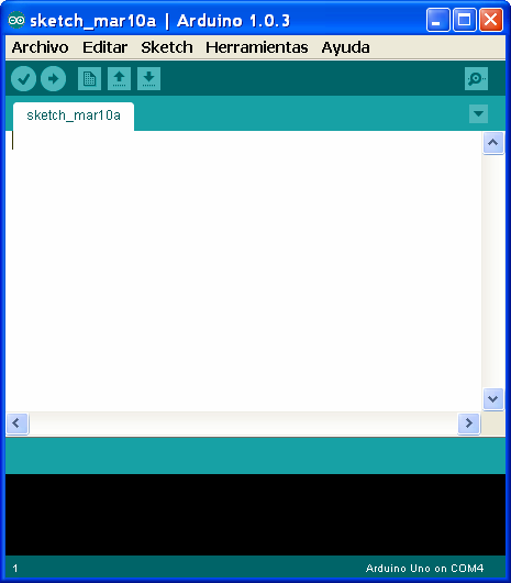El entorno integrado de ARDUINO Verifica código Carga en la placa Nuevo archivo Abrir archivo Barra de herramientas Pantalla de