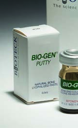 Putty Bio-Gen Putty es una pasta modelable compuesta por BIO-GEN esponjosa dispersa en colágeno de tendón de Aquiles natural.