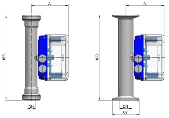 Medidores de caudal de tubo metálico Serie M21 Dimensiones M21-R (rosca BSP) M21-N (rosca NPT) M21-HR (rosca BSP) M21-HN (rosca NPT) M21-HRA (BSP con válvula) M21-HNA (NPT con válvula) R A ¼ 65 ½ 69