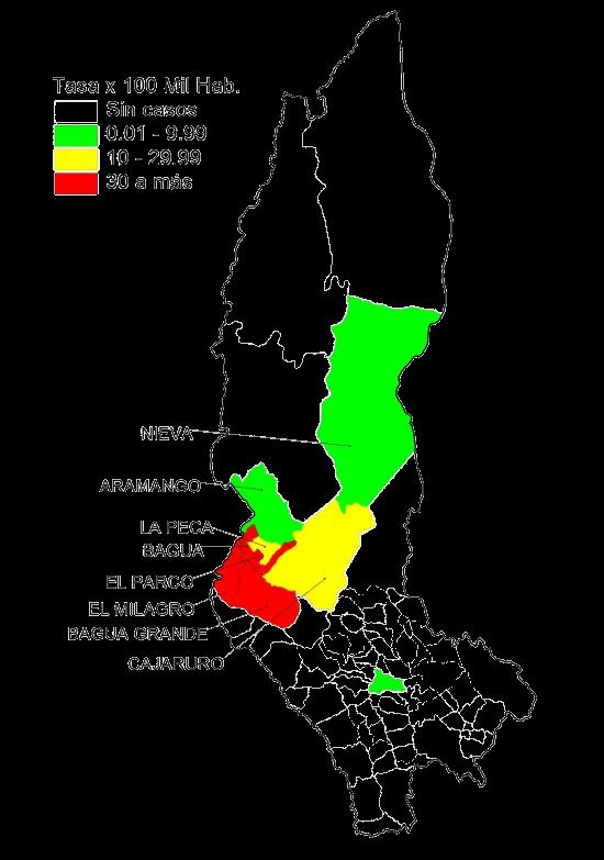 DENGUE: Departamento Amazonas 2016* Curva de casos de dengue en Amazonas 2013 2016* 2013 2014 2015* 2016* Mapa de incidencia de dengue