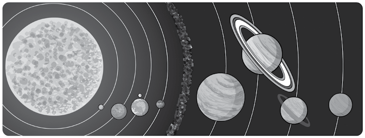 REFUERZO Un viaje por el sistema solar Completa el mapa del sistema solar poniendo el nombre a los planetas.