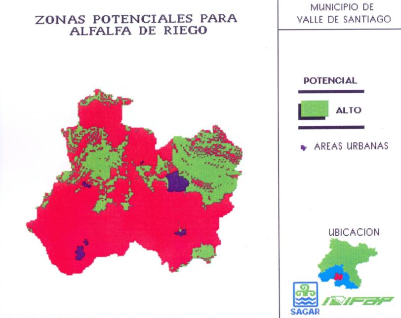 Figura 93. Zonas Potenciales para cultivar Cebada de Riego en el municipio de Valle de Santiago. Fuente: García et al. (1996c). Op. cit., p. 43 Figura 94.