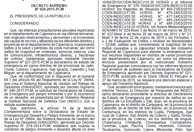 ANEXO 02 Ampliación de la Declaratoria de Estado de Emergencia (D.S. N 029-2015-PCM).