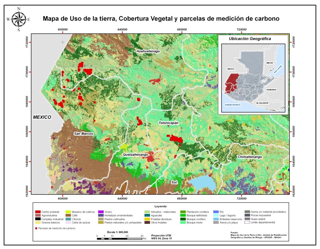 Mapa 2. Parcelas de carbono sobre Mapa de Ecosistemas Vegetales. Mapa 3.